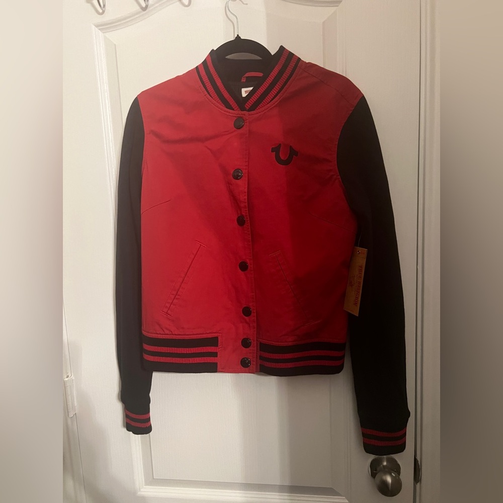 True Religion Women's Bold Red and Black Varsity Jacket